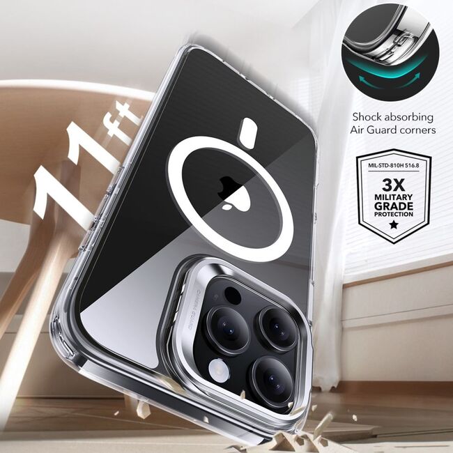 Pachet 360: Folie din sticla + Husa pentru  iPhone 16 Pro - ESR Classic Hybrid HaloLock cu Magsafe si Kickstand - transparent
