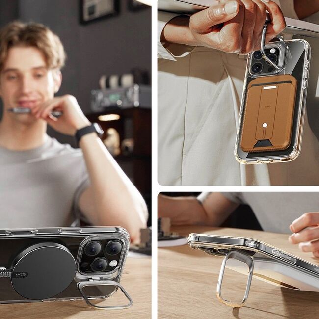 Pachet 360: Folie din sticla + Husa pentru  iPhone 16 Pro - ESR Classic Hybrid HaloLock cu Magsafe si Kickstand - transparent