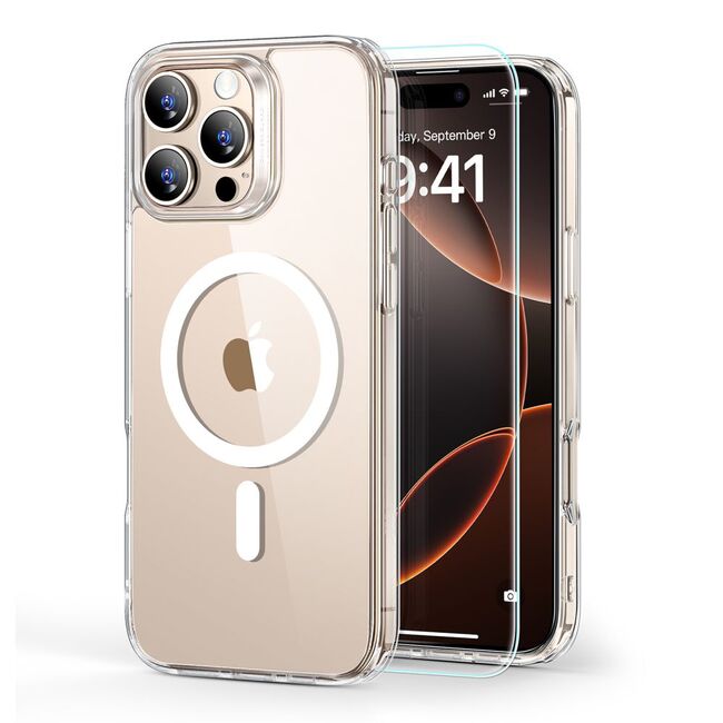 Pachet 360: Folie din sticla + Husa pentru  iPhone 16 Pro Max - ESR Classic Hybrid HaloLock cu Magsafe - clear