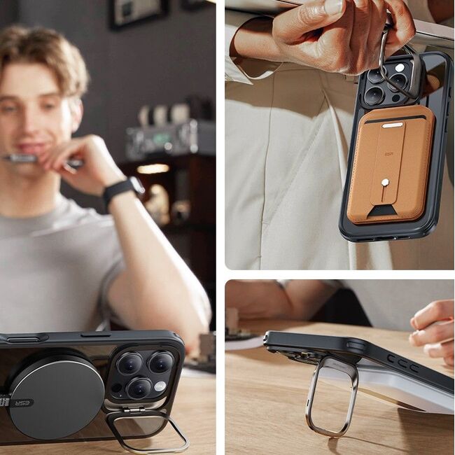 Pachet 360: Folie din sticla + Husa pentru  iPhone 16 Pro Max - ESR Classic Hybrid HaloLock cu Magsafe si Kickstand - negru