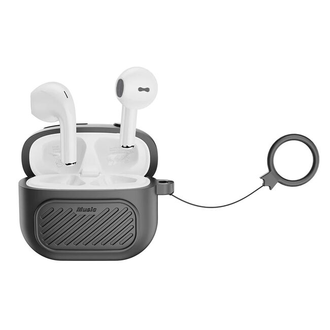 Căști Bluetooth wireless TWS stereo albe XO X26, cu husă de silicon neagră si cutie de incarcare
