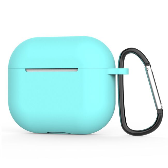 Huse de protectie pentru AirPods 4, Thin & Smooth, din silicon, compatibila cu incarare wireless, cu breloc carabina - turcoaz