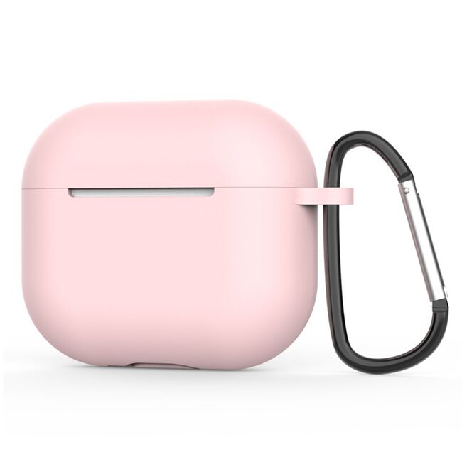 Huse de protectie pentru AirPods 4, Thin & Smooth, din silicon, compatibila cu incarare wireless, cu breloc carabina - roz