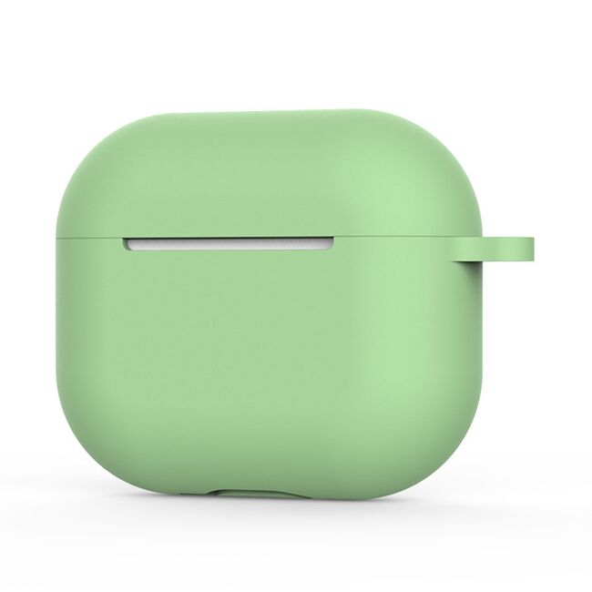Huse de protectie pentru AirPods 4, Thin & Smooth, din silicon, compatibila cu incarare wireless, cu breloc carabina - Verde deschis