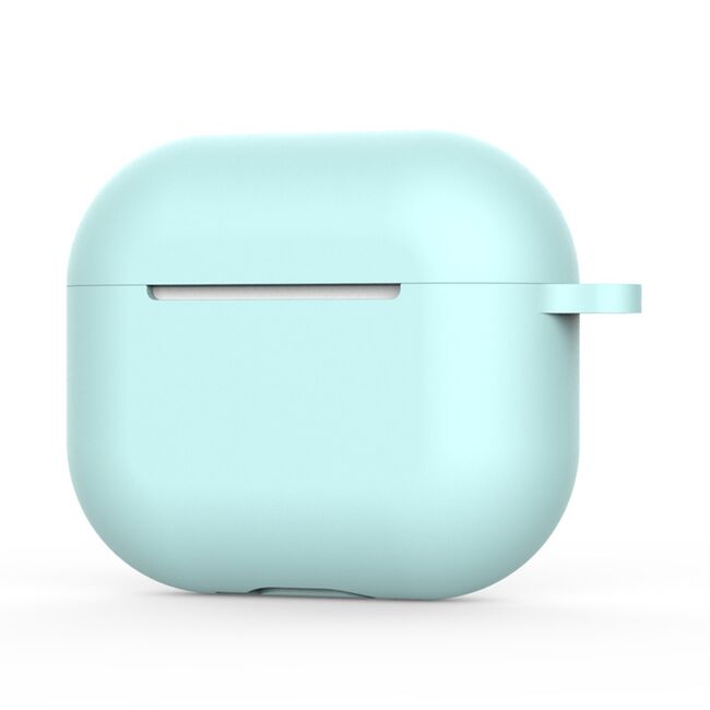 Huse de protectie pentru AirPods 4, Thin & Smooth, din silicon, compatibila cu incarare wireless, cu breloc carabina - cyan