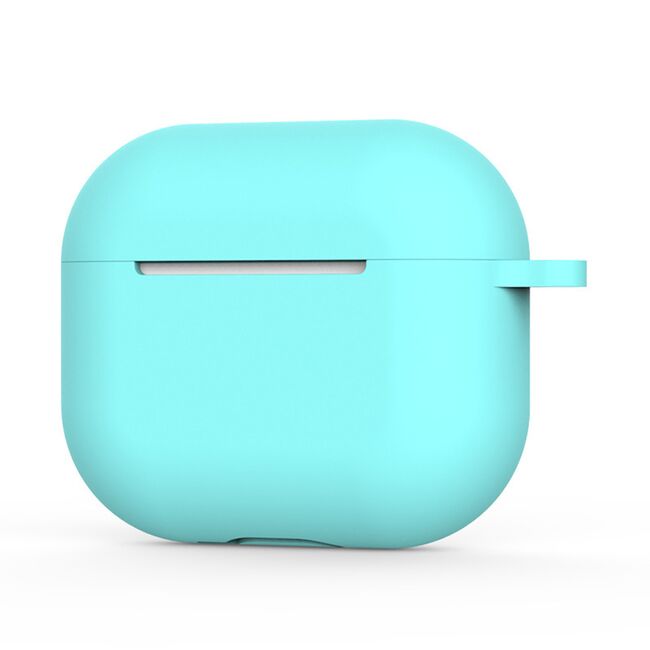 Huse de protectie pentru AirPods 4, Thin & Smooth, din silicon, compatibila cu incarare wireless, cu breloc carabina - turcoaz
