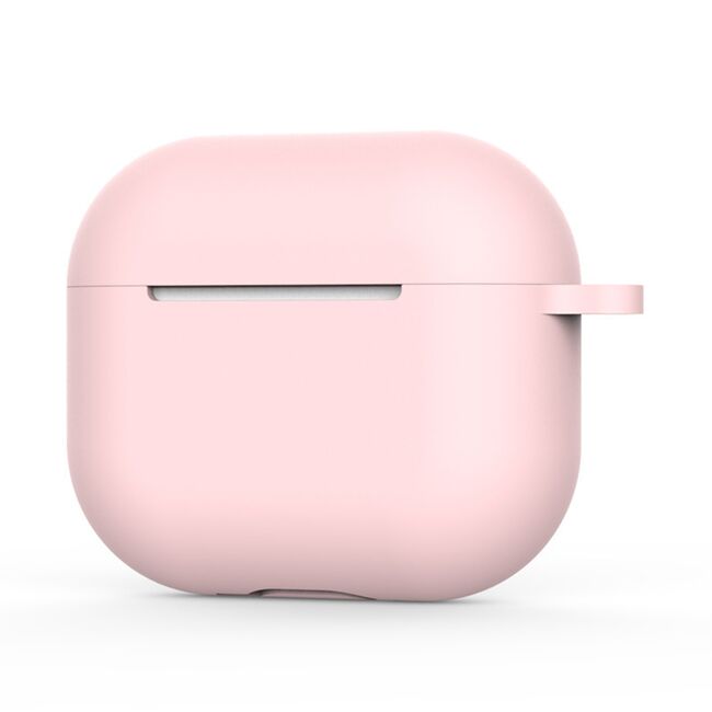 Huse de protectie pentru AirPods 4, Thin & Smooth, din silicon, compatibila cu incarare wireless, cu breloc carabina - roz