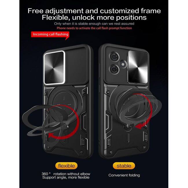 Husa pentru  Motorola Moto G55 cu protecție pentru cameră și suport magnetic integrat Ring Shockproof, rosu