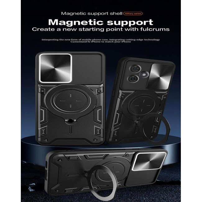 Husa pentru  Motorola Moto G55 cu protecție pentru cameră și suport magnetic integrat Ring Shockproof, rosu