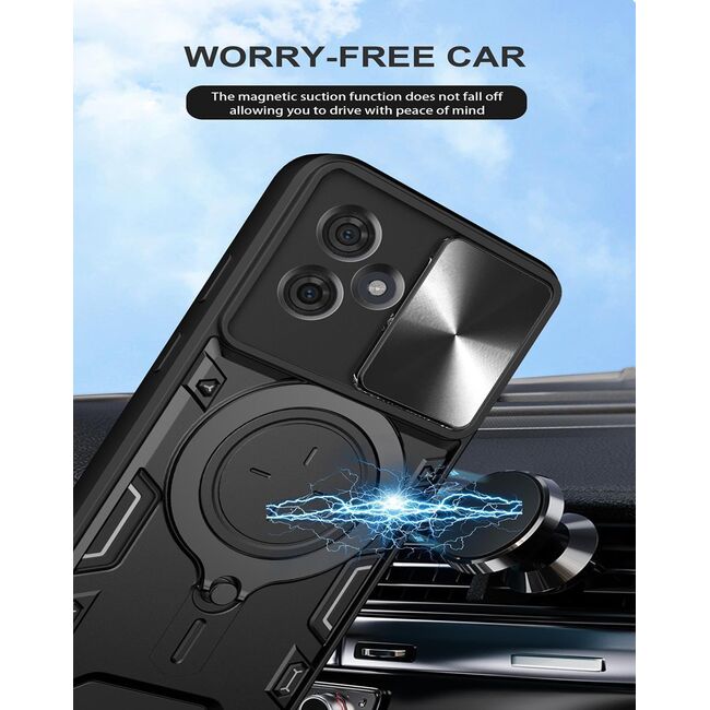 Husa pentru  Motorola Moto G55 cu protecție pentru cameră și suport magnetic integrat Ring Shockproof, rosu