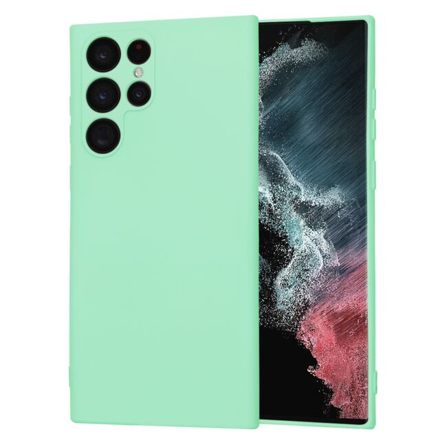 Husa pentru  Samsung Galaxy S22 Ultra 5G Liquid Silicone cu MagSafe, subțire, captusita cu microfibra, anti amprentă, protectie cameră foto, verde deschis