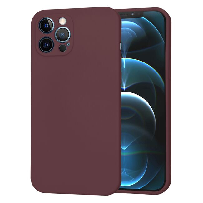 Husa pentru  iPhone 12 Pro Max Liquid Silicone cu MagSafe, subțire, captusita cu microfibra, anti amprentă, protectie cameră foto, bordeaux