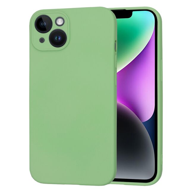 Husa pentru  iPhone 14 Liquid Silicone cu MagSafe, subțire, captusita cu microfibra, anti amprentă, protectie cameră foto, verde deschis