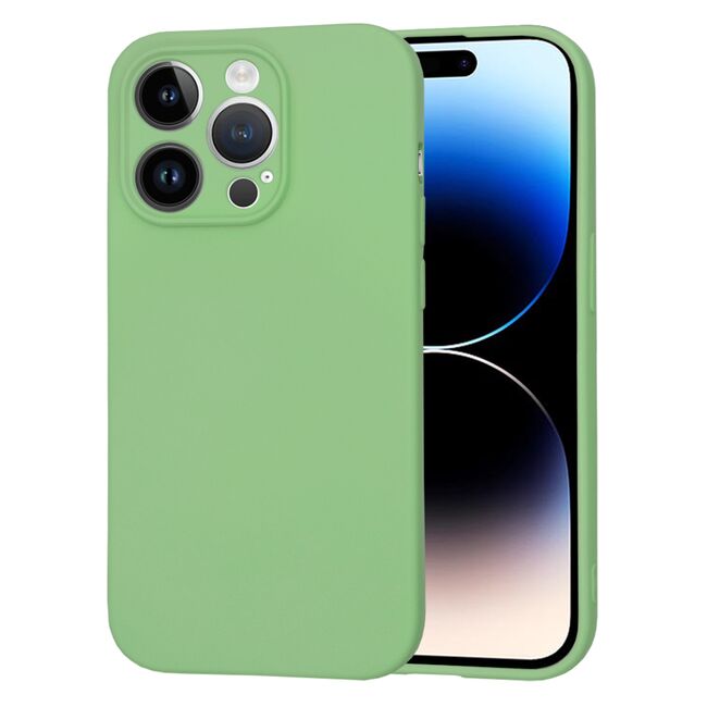 Husa pentru  iPhone 14 Pro  Liquid Silicone cu MagSafe, subțire, captusita cu microfibra, anti amprentă, protectie cameră foto, verde deschis