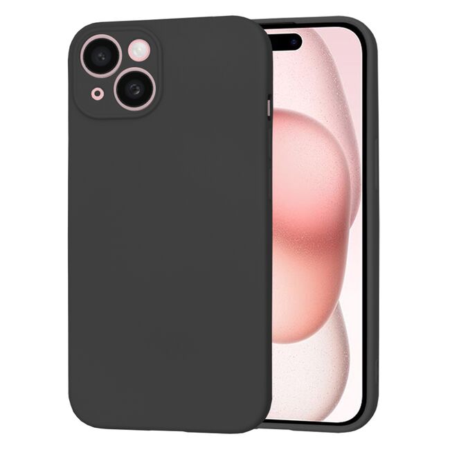 Husa pentru  iPhone 15 Liquid Silicone cu MagSafe, subțire, captusita cu microfibra, anti amprentă, protectie cameră foto, negru