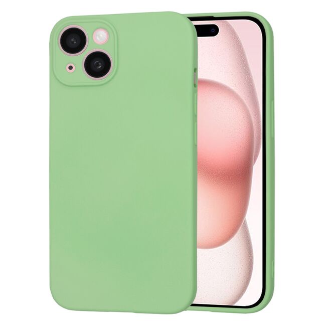 Husa pentru  iPhone 15 Liquid Silicone cu MagSafe, subțire, captusita cu microfibra, anti amprentă, protectie cameră foto, verde deschis