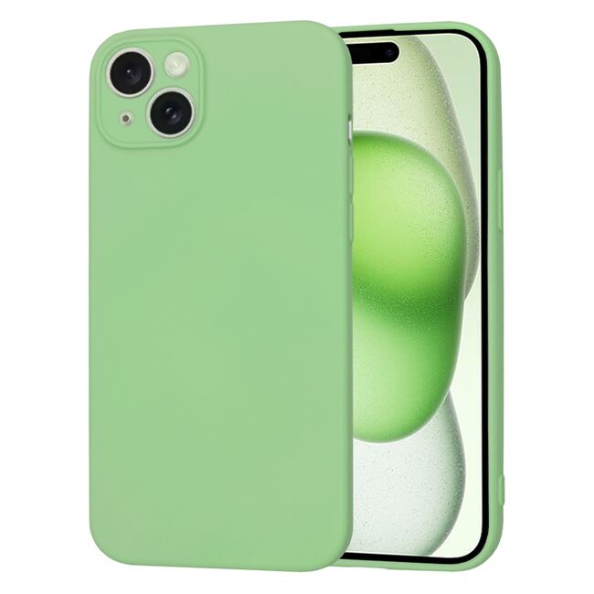 Husa pentru  iPhone 15 Plus Liquid Silicone cu MagSafe, subțire, captusita cu microfibra, anti amprentă, protectie cameră foto, verde deschis