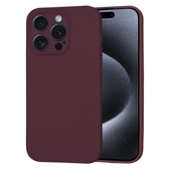 Husa pentru  iPhone 15 Pro Liquid Silicone cu MagSafe, subțire, captusita cu microfibra, anti amprentă, protectie cameră foto, bordeaux