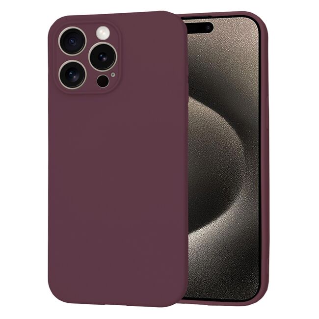 Husa pentru  iPhone 15 Pro Max Liquid Silicone cu MagSafe, subțire, captusita cu microfibra, anti amprentă, protectie cameră foto, bordeaux