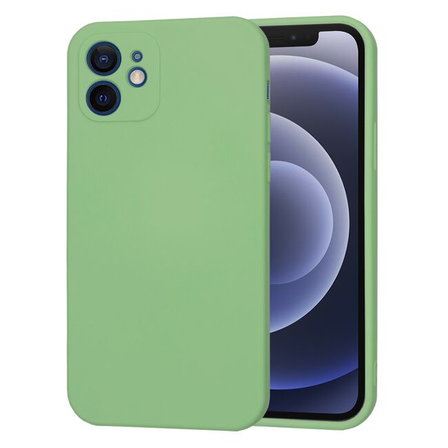 Husa pentru iPhone 12 Liquid Silicone cu MagSafe, subțire, captusita cu microfibra, anti amprentă, protectie cameră foto, verde deschis