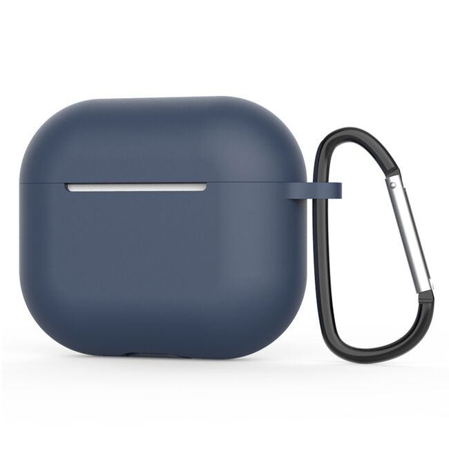 Huse de protectie pentru AirPods 4, Thin & Smooth, din silicon, compatibila cu incarare wireless, cu breloc carabina - Albastru