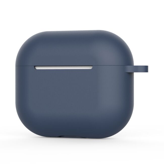 Huse de protectie pentru AirPods 4, Thin & Smooth, din silicon, compatibila cu incarare wireless, cu breloc carabina - Albastru