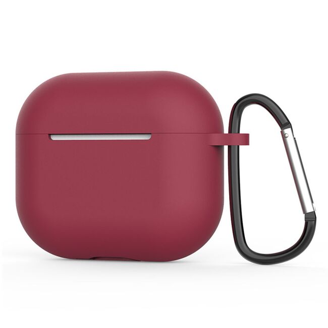 Huse de protectie pentru AirPods 4, Thin & Smooth, din silicon, compatibila cu incarare wireless, cu breloc carabina - Bordeaux