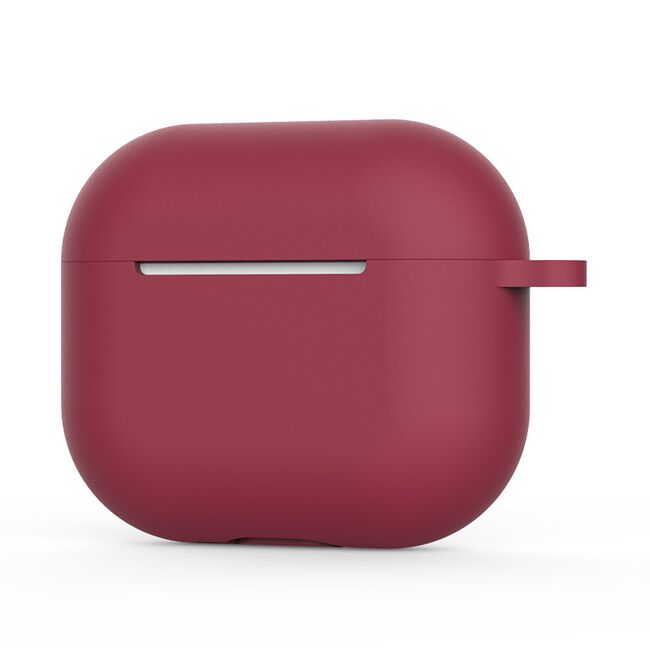 Huse de protectie pentru AirPods 4, Thin & Smooth, din silicon, compatibila cu incarare wireless, cu breloc carabina - Bordeaux