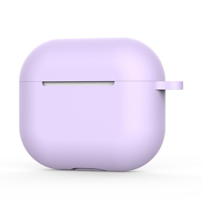 Huse de protectie pentru AirPods 4, Thin & Smooth, din silicon, compatibila cu incarare wireless, cu breloc carabina - Mov