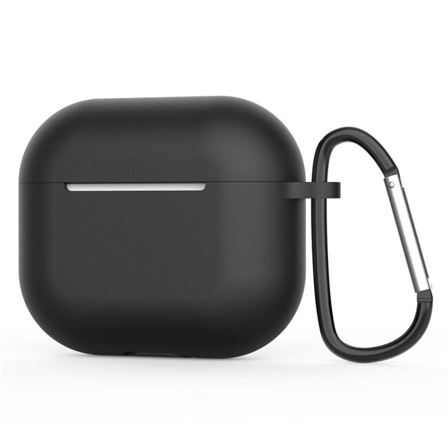 Huse de protectie pentru AirPods 4, Thin & Smooth, din silicon, compatibila cu incarare wireless, cu breloc carabina - Negru