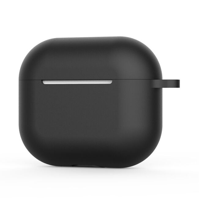 Huse de protectie pentru AirPods 4, Thin & Smooth, din silicon, compatibila cu incarare wireless, cu breloc carabina - Negru