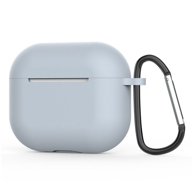 Huse de protectie pentru AirPods 4, Thin & Smooth, din silicon, compatibila cu incarare wireless, cu breloc carabina - gri deschis