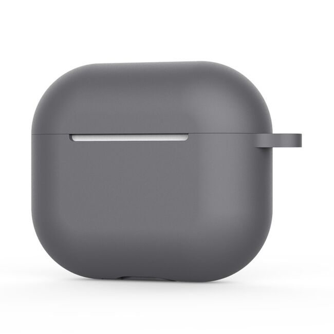 Huse de protectie pentru AirPods 4, Thin & Smooth, din silicon, compatibila cu incarare wireless, cu breloc carabina - gri