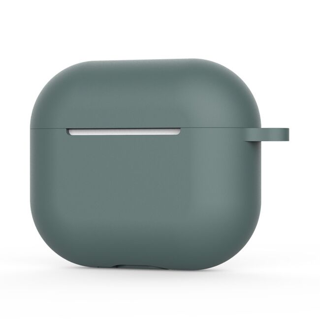 Huse de protectie pentru AirPods 4, Thin & Smooth, din silicon, compatibila cu incarare wireless, cu breloc carabina - verde inchis