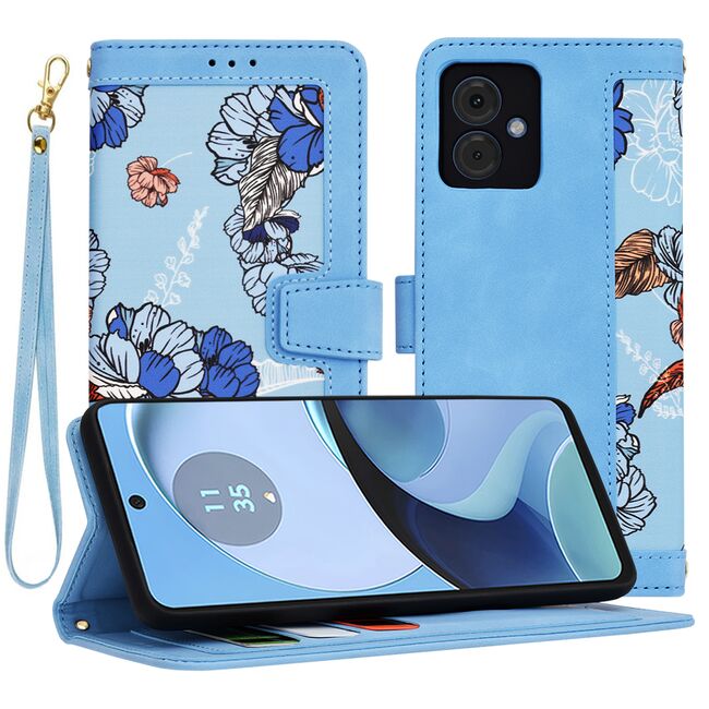 Husa tip carte pentru  Oppo A40, functie stand si port carduri, albastru