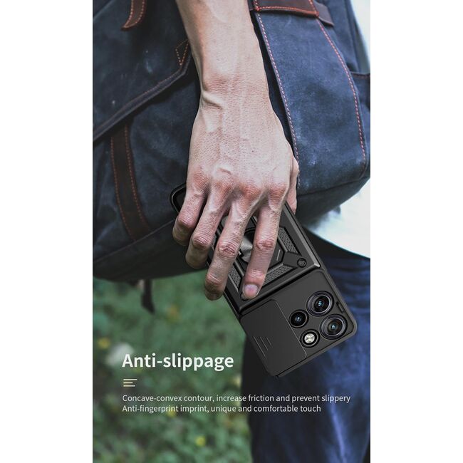 Husa pentru  Motorola Edge 50 Neo Ring Armor Kickstand Tough Rugged Cover cu protectie camera, negru