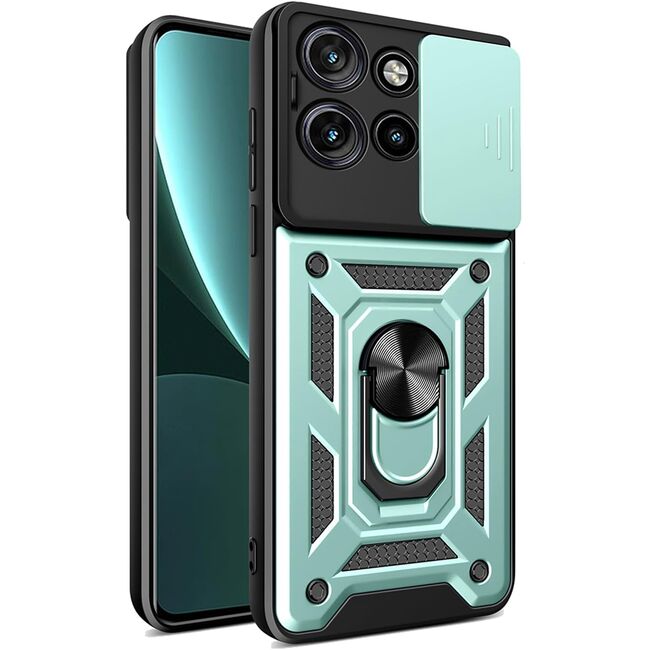 Husa pentru  Motorola Edge 50 Neo Ring Armor Kickstand Tough Rugged Cover cu protectie camera, verde