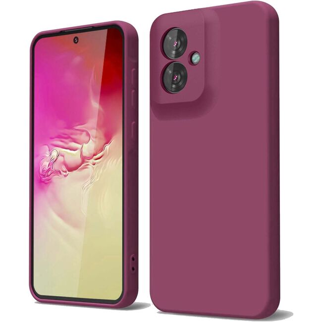 Husa pentru  Motorola Moto G55 Liquid Silicone, subțire, captusita cu microfibra, anti amprentă, protectie cameră foto, bordeaux