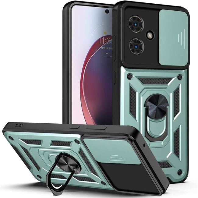 Husa pentru  Motorola Moto G55 Ring Armor Kickstand Tough Rugged Cover cu protectie camera, verde