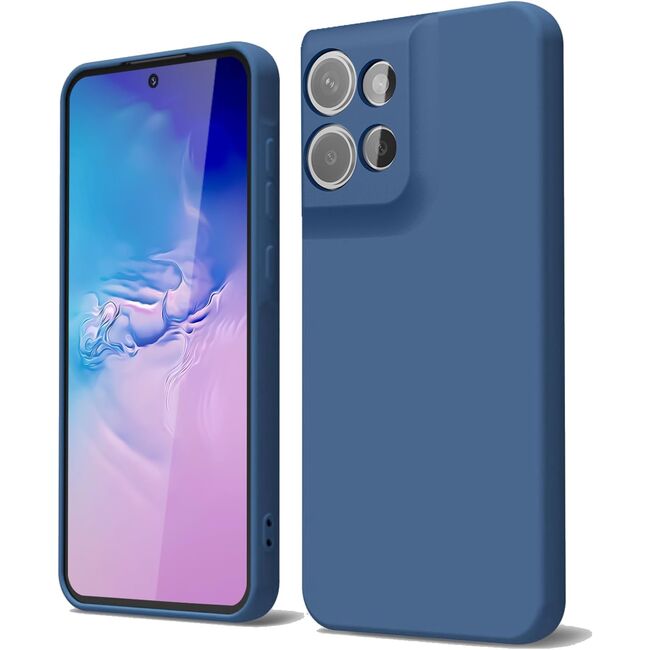 Husa pentru  Motorola Edge 50 Neo Liquid Silicone, subțire, captusita cu microfibra, anti amprentă, protectie cameră foto, albastru