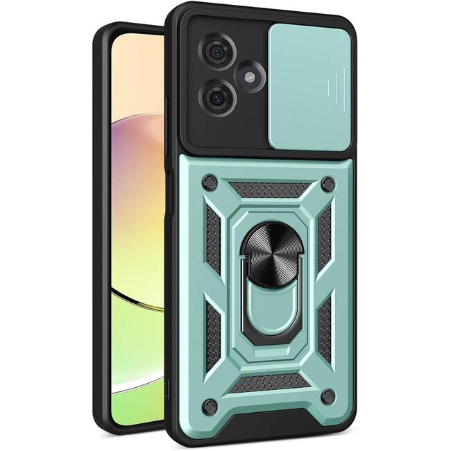 Husa pentru  Motorola Moto G55 Ring Armor Kickstand Tough Rugged Cover cu protectie camera, verde
