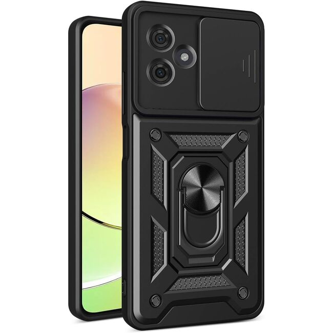 Husa pentru  Motorola Moto G55 Ring Armor Kickstand Tough Rugged Cover cu protectie camera, negru