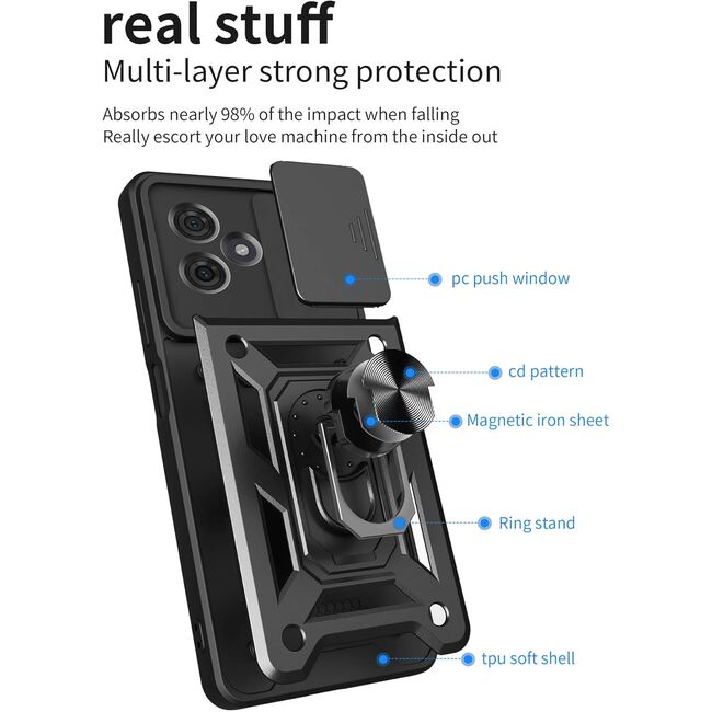 Husa pentru  Motorola Moto G55 Ring Armor Kickstand Tough Rugged Cover cu protectie camera, verde