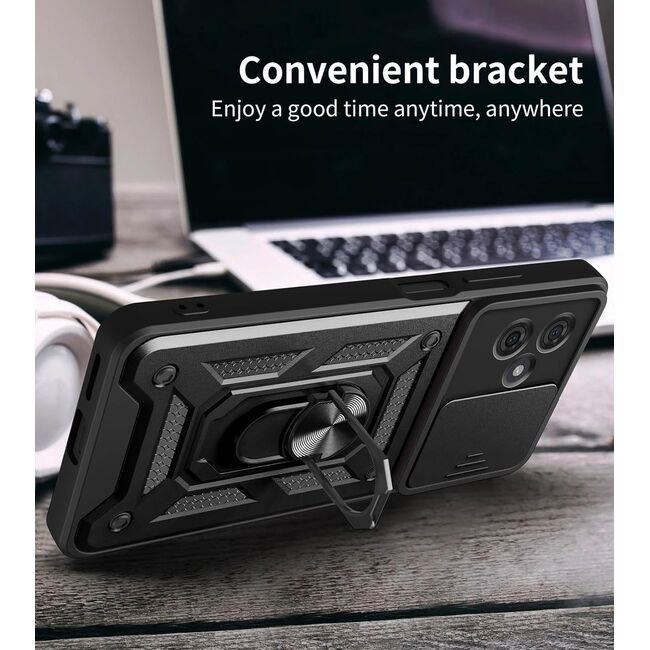 Husa pentru  Motorola Moto G55 Ring Armor Kickstand Tough Rugged Cover cu protectie camera, albastru