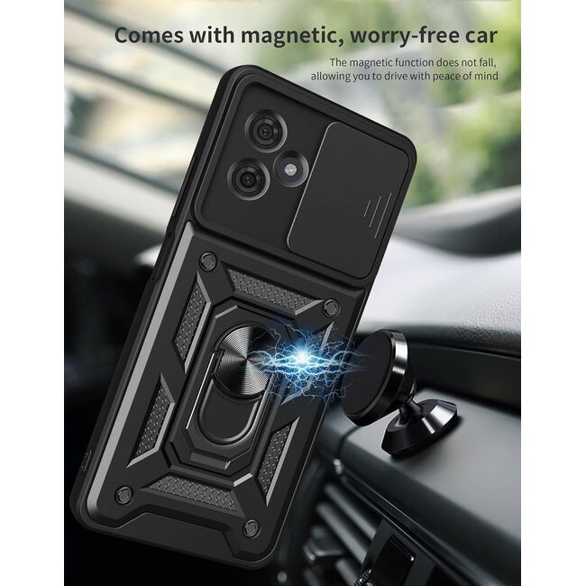 Husa pentru  Motorola Moto G55 Ring Armor Kickstand Tough Rugged Cover cu protectie camera, verde