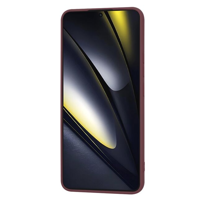 Husa pentru  Poco F6 Liquid Silicone, subțire, captusita cu microfibra, anti amprentă, protectie cameră foto, bordeaux