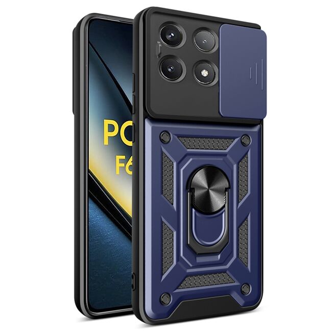 Husa pentru  Poco F6 Pro Ring Armor Kickstand Tough Rugged Cover cu protectie camera, albastru
