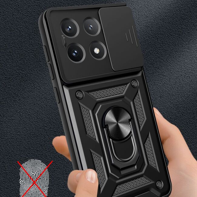 Husa pentru  Poco F6 Pro Ring Armor Kickstand Tough Rugged Cover cu protectie camera, albastru