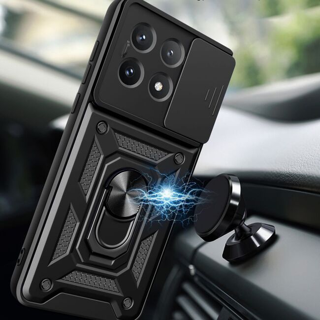 Husa pentru  Poco F6 Pro Ring Armor Kickstand Tough Rugged Cover cu protectie camera, albastru