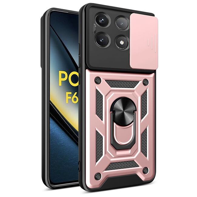 Husa pentru  Poco F6 Pro Ring Armor Kickstand Tough Rugged Cover cu protectie camera, roz